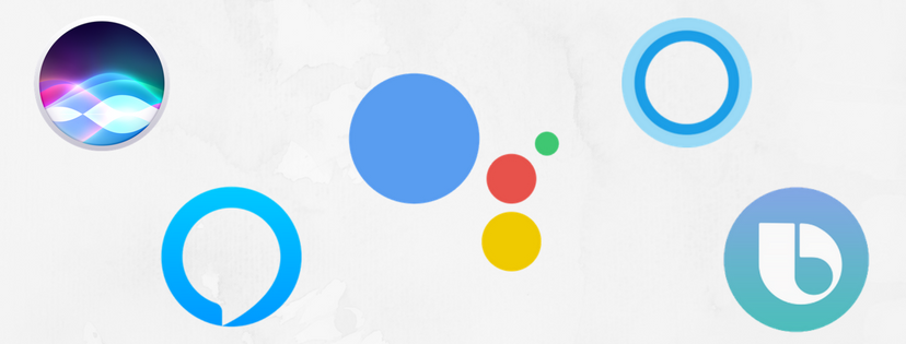 Siri, google assistant, alexa, cortana and bixby logos